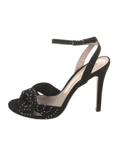 Pre-owned Schutz Suede Crystal Embellishments Sandals In Black