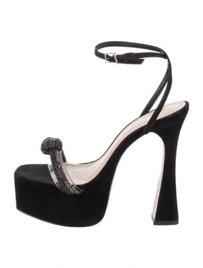Pre-owned Schutz Suede Crystal Embellishments Sandals In Black