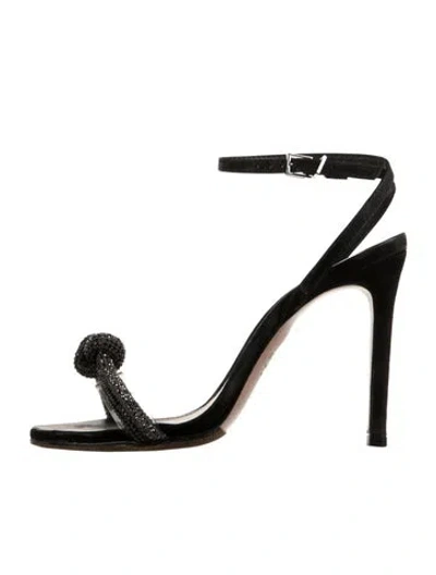 Pre-owned Schutz Suede Crystal Embellishments Sandals In Black