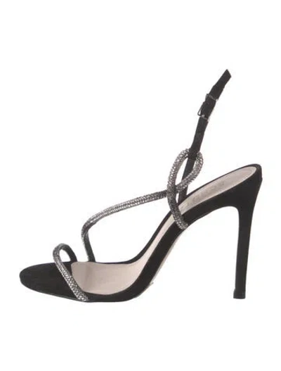 Pre-owned Schutz Suede Crystal Embellishments Sandals In Black