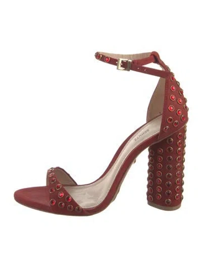 Pre-owned Schutz Suede Crystal Embellishments Sandals In Red