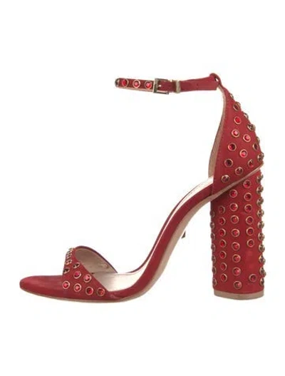 Pre-owned Schutz Suede Crystal Embellishments Sandals In Red