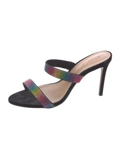 Pre-owned Schutz Suede Crystal Embellishments Slides In Black