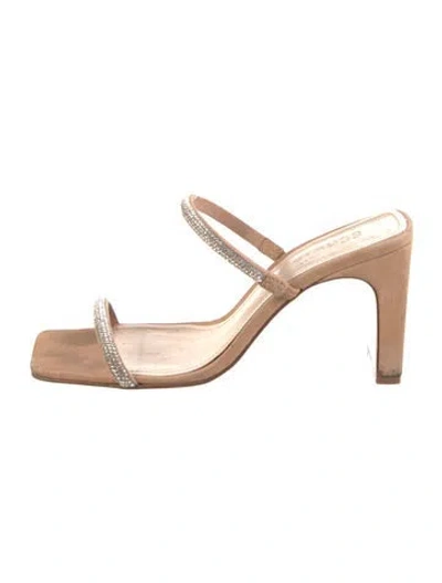 Pre-owned Schutz Suede Crystal Embellishments Slides In Neutral