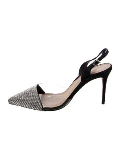 Pre-owned Schutz Suede Crystal Embellishments Slingback Pumps In Black