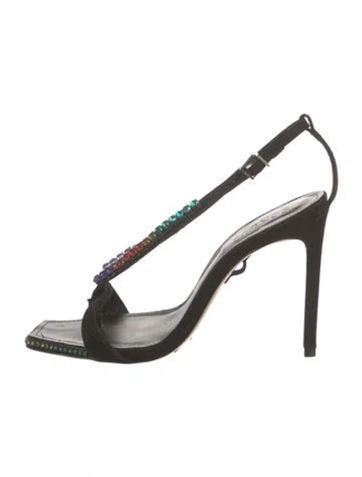Pre-owned Schutz Suede Crystal Embellishments Slingback Sandals In Black