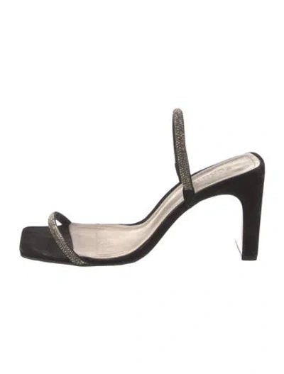 Pre-owned Schutz Suede Crystal Embellishments Slingback Sandals In Black