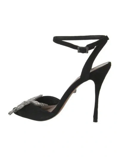 Pre-owned Schutz Suede Crystal Embellishments Slingback Sandals In Black