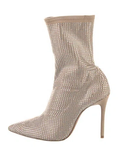 Pre-owned Schutz Suede Crystal Embellishments Sock Boots In Neutral