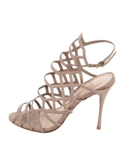 Pre-owned Schutz Suede Cutout Accent Gladiator Sandals In Neutral
