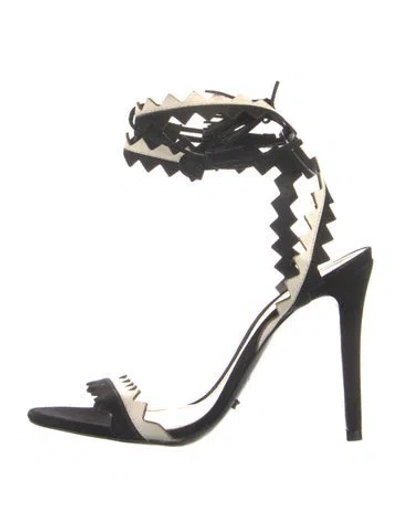 Pre-owned Schutz Suede Floral Print Sandals