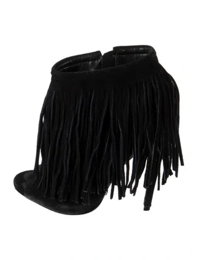 Pre-owned Schutz Suede Fringe Trim Accent Boots In Black