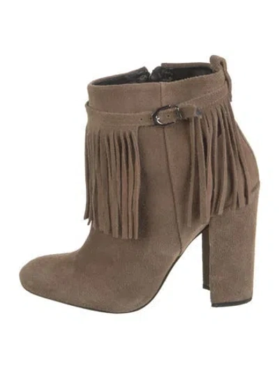 Pre-owned Schutz Suede Fringe Trim Accent Boots In Neutral
