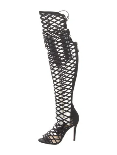 Pre-owned Schutz Suede Lasercut Accents Boots In Black