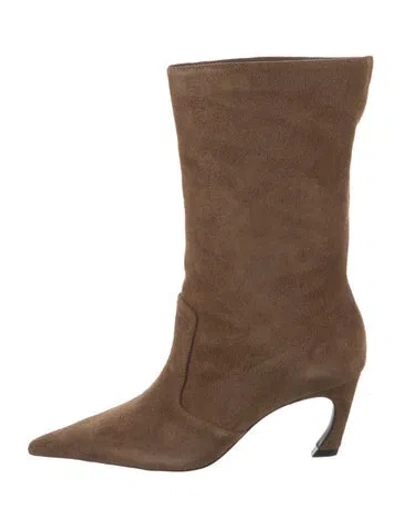 Pre-owned Schutz Suede Leather Trim Embellishment Boots W/ Tags In Brown