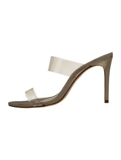 Pre-owned Schutz Suede Leather Trim Embellishment Slides In Neutral