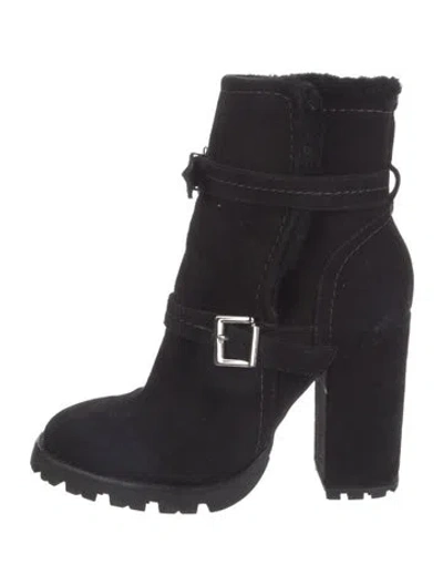 Pre-owned Schutz Suede Moto Boots In Black