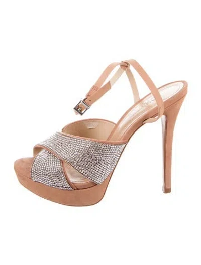 Pre-owned Schutz Suede Patterned Slingback Pumps In Neutral