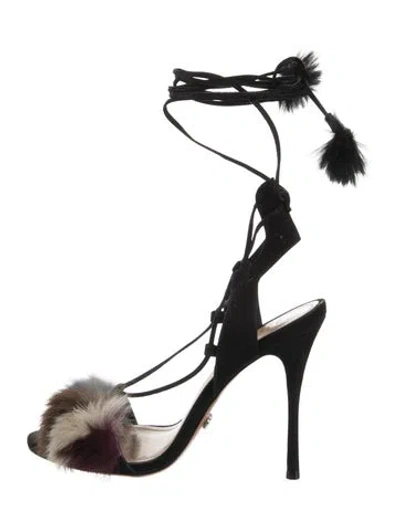 Pre-owned Schutz Suede Pom-pom Embellishments Slingback Pumps In Black