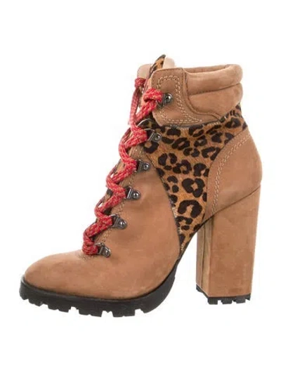 Pre-owned Schutz Suede Printed Combat Boots In Brown