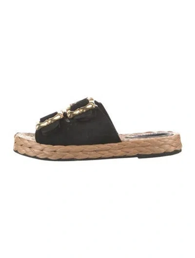 Pre-owned Schutz Suede Slides In Black/gold