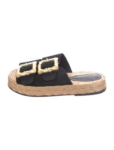 Pre-owned Schutz Suede Slides In Black/gold