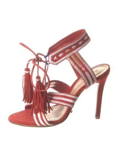 Pre-owned Schutz Suede Striped Slides In Red/white