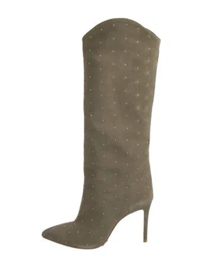 Pre-owned Schutz Suede Studded Accents Boots In Green