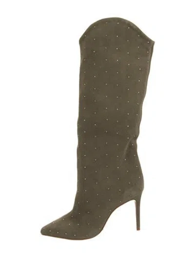 Pre-owned Schutz Suede Studded Accents Boots In Green