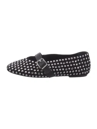 Pre-owned Schutz Suede Studded Accents Mary Jane Flats In Black