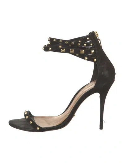 Pre-owned Schutz Suede Studded Accents Sandals In Black