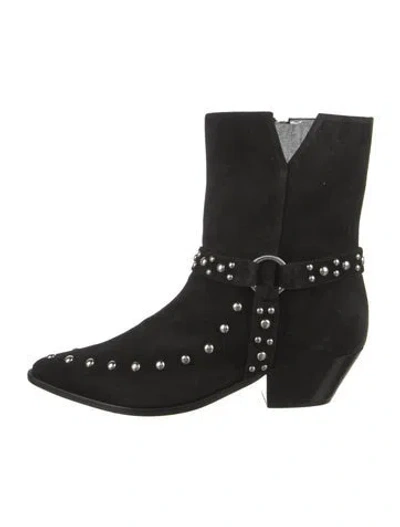 Pre-owned Schutz Suede Studded Accents Western Boots In Black