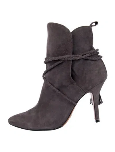 Pre-owned Schutz Suede Tassel Accents Boots In Grey/purple