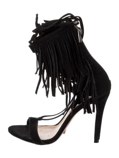 Pre-owned Schutz Suede Tassel Accents Gladiator Sandals In Black