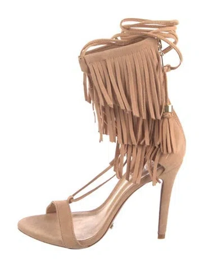 Pre-owned Schutz Suede Tassel Accents Gladiator Sandals In Brown