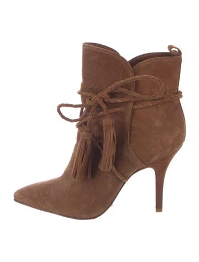 Pre-owned Schutz Suede Tassel Accents Lace-up Boots In Brown