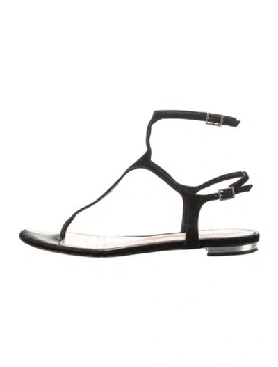Pre-owned Schutz Suede T-strap Sandals In Black