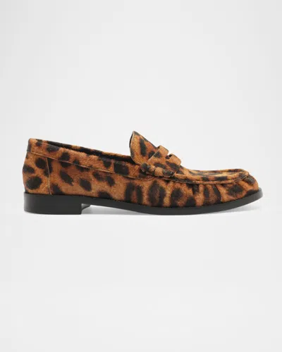 Schutz Tyche Leopard Calf Hair Penny Loafers In Brown