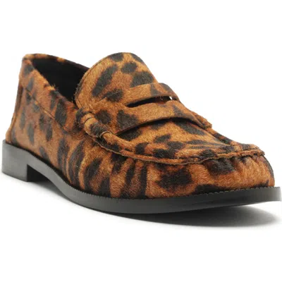 Schutz Tyche Leopard Calf Hair Penny Loafers In Brown