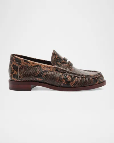 Schutz Tyche Snake-printed Leather Penny Loafers In Animal Print