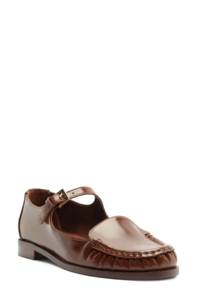 Schutz Tyla Buckle Leather Mary Jane Flat In Brown
