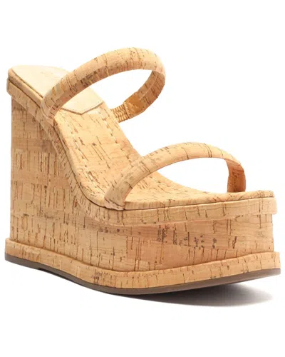 Schutz Ully Casual Wedge Leather & Cork Wedge In Beige