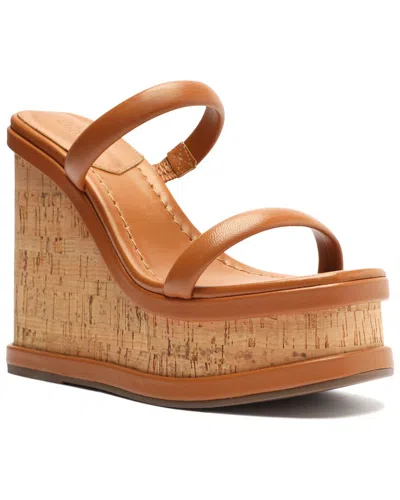Schutz Ully Casual Wedge Leather & Cork Wedge In Brown