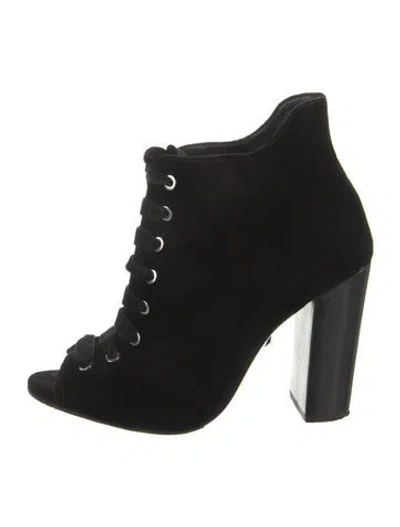 Pre-owned Schutz Velvet Lace-up Boots In Black