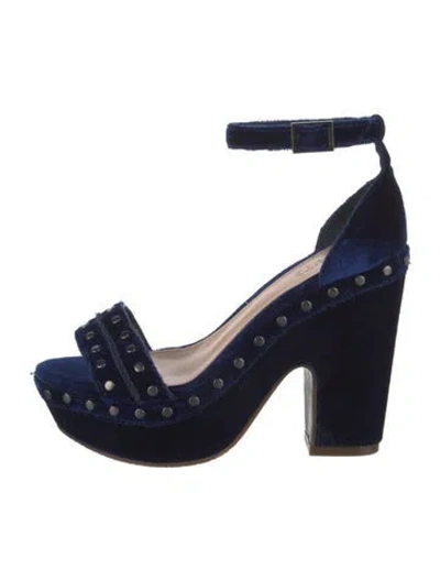 Pre-owned Schutz Velvet Studded Accents Sandals In Blue