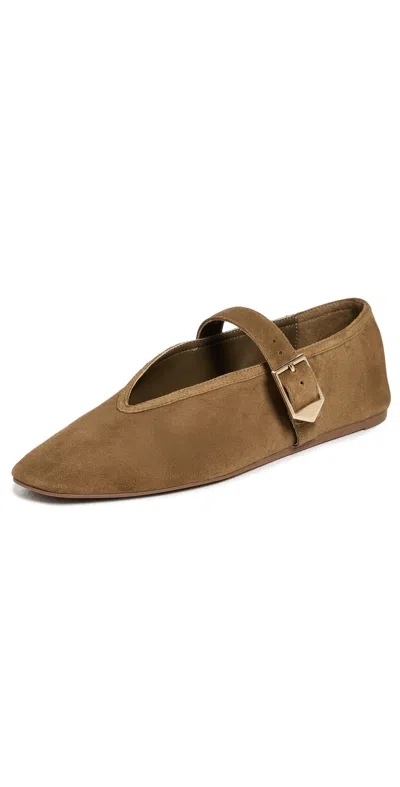 Schutz Vick Buckle Flats Dried Olive In Brown