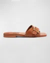 SCHUTZ WAVY LEATHER BUCKLE SLIDE SANDALS