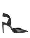 Schutz Woman Pumps Black Size 9 Leather, Textile Fibers