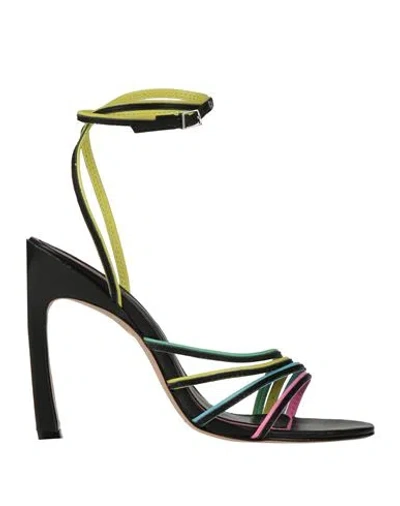 Schutz Woman Sandals Black Size 5.5 Leather, Textile Fibers