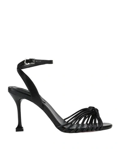 Schutz Woman Sandals Black Size 9 Textile Fibers, Leather